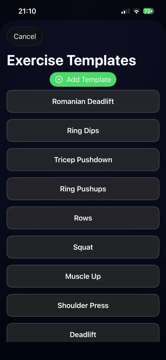List of exercise templates