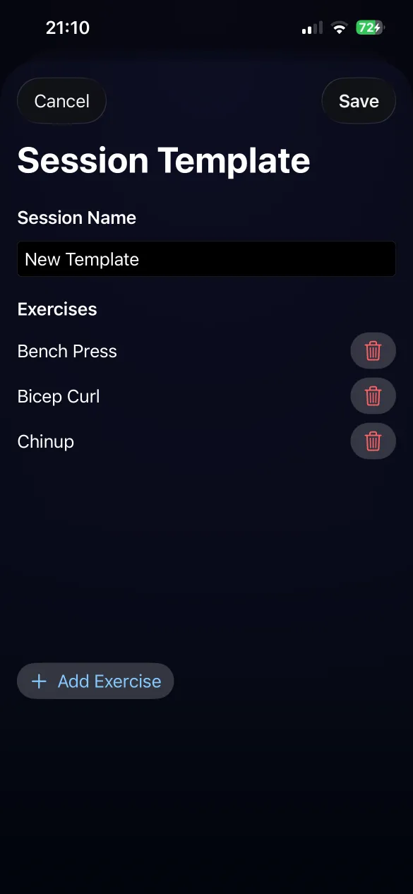 Editor for a new session template